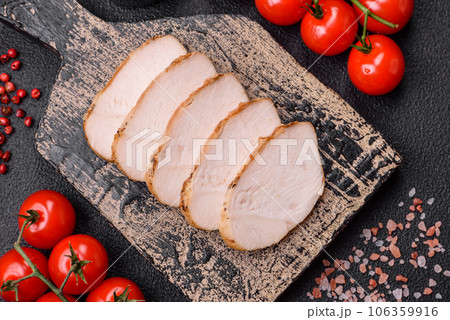 Delicious juicy grilled chicken fillet with salt, spices and herbs Delicious juicy grilled chicken fillet with salt, spices and herbs 106359916