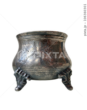 sugar bowl old antique silver ware isolated on white background 106360301