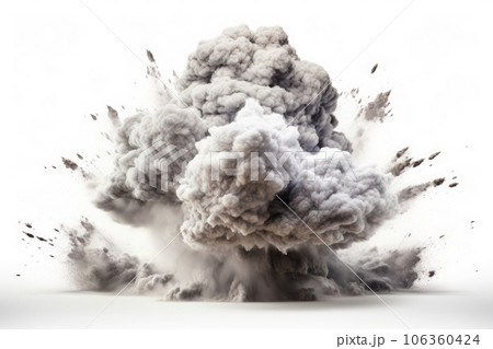 Bomb explosion with fire and smoke, isolated on white background. Generative AI 106360424