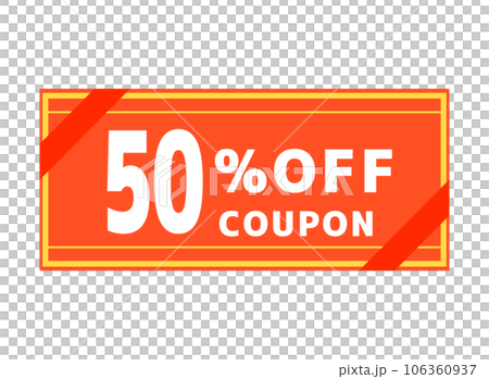 Red 50% off coupon Yellow line and 2 red ribbons Red 50% off coupon Yellow line and 2 red ribbons 106360937