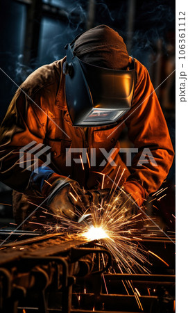 Welder welds steel 106361112