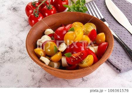 Italian Caprese salad with tomato and mozzarella Italian Caprese salad with tomato and mozzarella 106361576