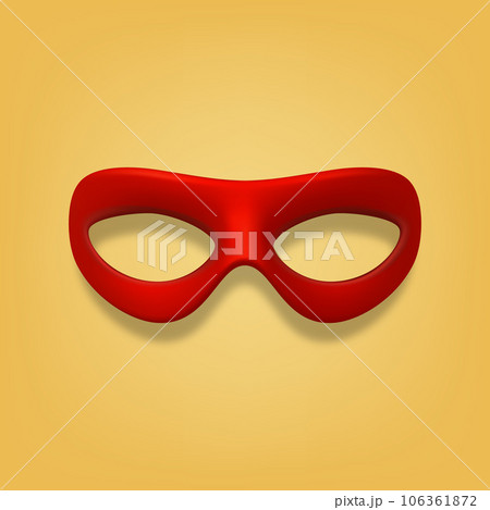 Vector 3d Realistic Blank Red Hero Carnival Eye Mask on Yellow Background Closeup. Hero Mask for Carnival, Party, Masquerade Glasses. Design Template for Carnival, Party Ball Concept. Front View 106361872