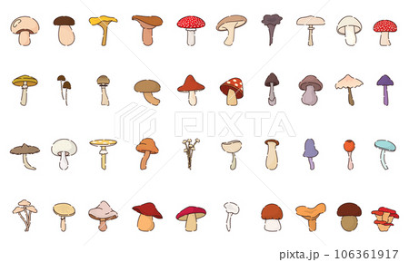 Sert of different colored mushroom icons Vector 106361917
