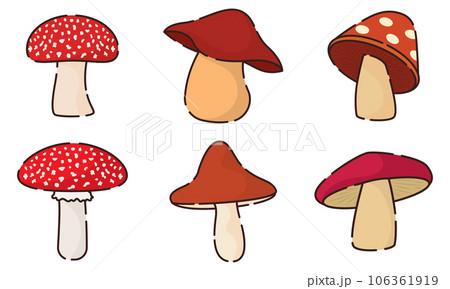 Sert of different colored mushroom icons Vector 106361919