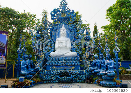 White Buddha at Blue Temple (Wat Rong Suea Ten) Beautiful temple in Chiang Rai province 106362620