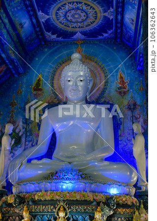 White Buddha at Blue Temple (Wat Rong Suea Ten) Beautiful temple in Chiang Rai province 106362643
