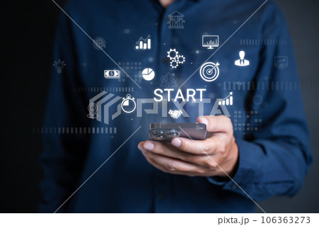 Start up business icon and partner connection on virtual screen 106363273