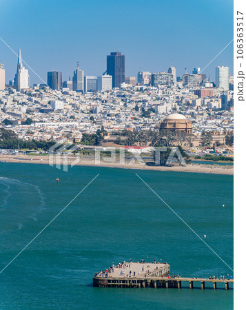 Sunny view of the cityscape, skyline with San Francisco Bay Sunny view of the cityscape, skyline with San Francisco Bay 106363517