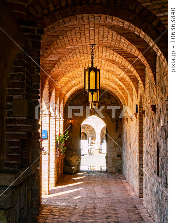 Sunny exterior view of a hall in Castello di Amorosa Sunny exterior view of a hall in Castello di Amorosa 106363840