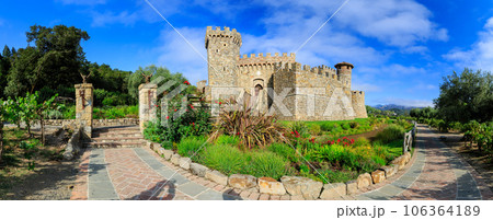 Sunny exterior view of the Castello di Amorosa winery Sunny exterior view of the Castello di Amorosa winery 106364189