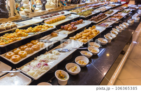 Variety of desserts of eastern countries style in hotel Variety of desserts of eastern countries style in hotel 106365385