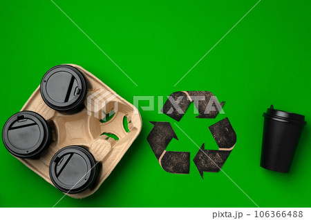 Recycle takeout coffee cups and trays ecological concept Recycle takeout coffee cups and trays ecological concept 106366488