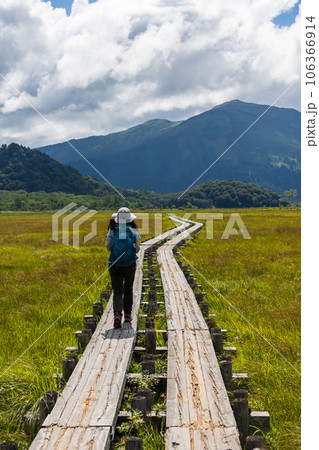 尾瀬ヶ原の木道と至仏山 尾瀬ヶ原の木道と至仏山 106366914
