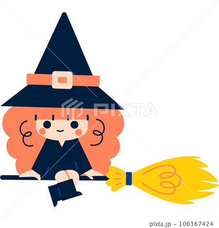 Halloween Cute Cartoon Witch Riding on a Broom 106367424