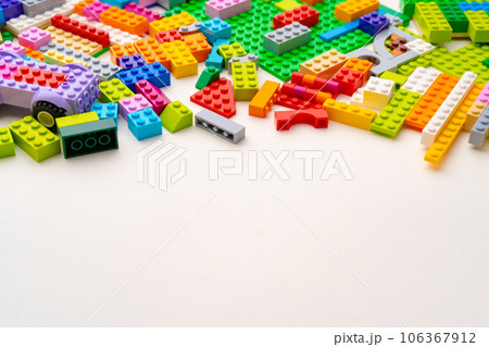 Details of kids plastic constructor on white background 106367912