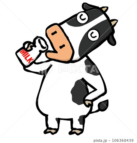 腰に手を当てて牛乳を美味しそうに飲む牛 腰に手を当てて牛乳を美味しそうに飲む牛 106368439