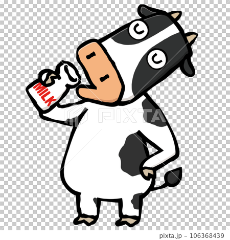腰に手を当てて牛乳を美味しそうに飲む牛 腰に手を当てて牛乳を美味しそうに飲む牛 106368439