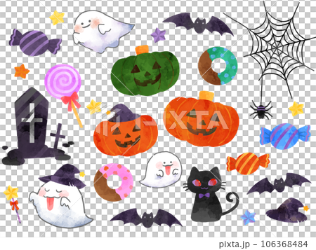 ハロウィンのイラストセット 手描き 水彩風のイラスト素材 [106368484] - PIXTA