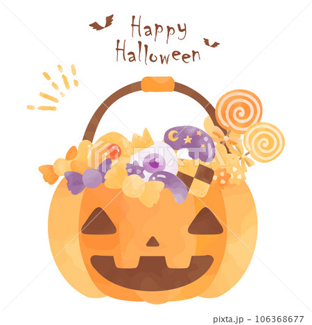 ほんわか可愛いハロウィンのかぼちゃとお菓子のイラスト 106368677