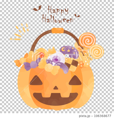 ほんわか可愛いハロウィンのかぼちゃとお菓子のイラスト 106368677