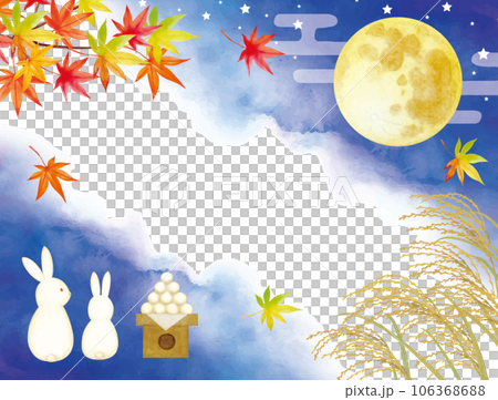 うさぎの餅つきとお月見の水彩背景 106368688