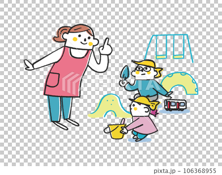 老師與玩沙子的幼兒園小朋友交談插畫素材 老師與玩沙子的幼兒園小朋友交談插畫素材 106368955