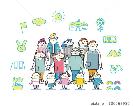 園児を囲む先生や保護者たち セット イラスト素材 園児を囲む先生や保護者たち セット イラスト素材 106368956