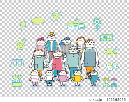園児を囲む先生や保護者たち セット イラスト素材 園児を囲む先生や保護者たち セット イラスト素材 106368956
