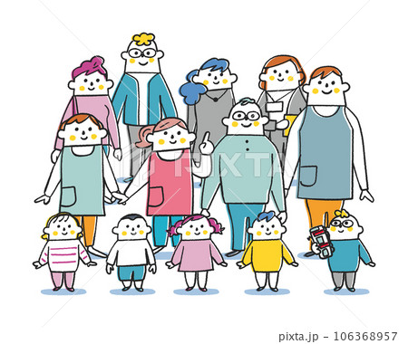 園児を囲む先生や保護者たち セット イラスト素材 園児を囲む先生や保護者たち セット イラスト素材 106368957