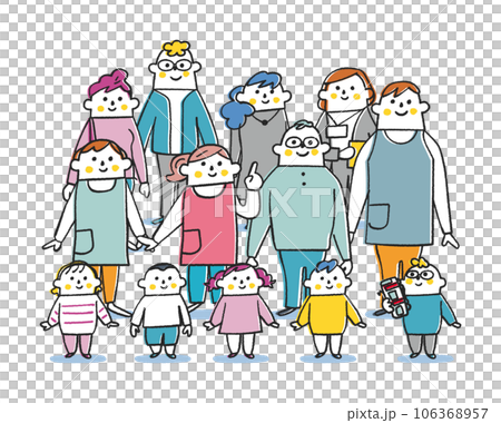 園児を囲む先生や保護者たち セット イラスト素材 園児を囲む先生や保護者たち セット イラスト素材 106368957