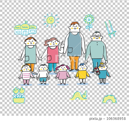 Children and teachers lined up illustration material 106368958