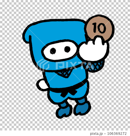 青い服着た忍法を使うかわいい忍者 106369272