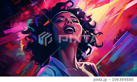 ヘッドホンをして歌って踊る女性歌手 Female vocalist sing danceAI生成画像 106369880