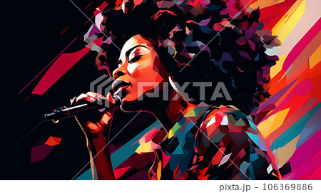 マイクに歌う女性歌手のイラスト Female vocalist singing AI生成画像 106369886