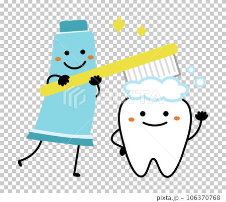 Illustration of a cute tooth and toothpaste character brushing with a toothbrush 106370768