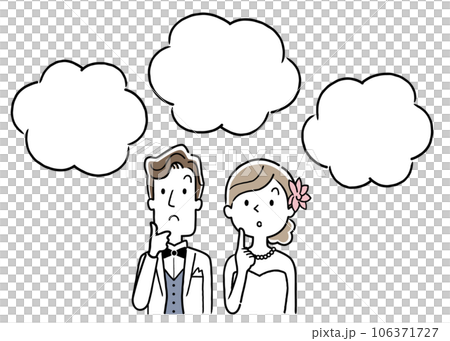 Illustration material: Thinking bride and groom 106371727