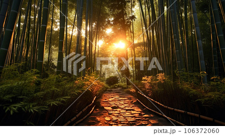 木漏れ日の竹林の中の細道「AI生成画像」 106372060