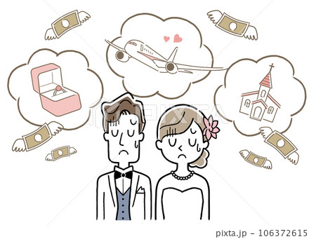 イラスト素材：落ち込む新郎新婦 106372615