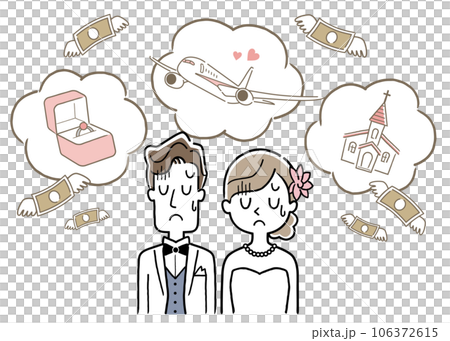 イラスト素材：落ち込む新郎新婦 106372615