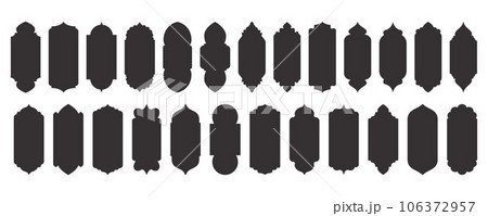 Ramadan frame shape. Islamic window and door icons set. Arabic oriental arches. Silhouettes of arabesque traditional templates. Vector Ramadan frame shape. Islamic window and door icons set. Arabic oriental arches. Silhouettes of arabesque traditional templates. Vector 106372957