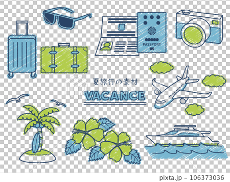 Handwritten style summer travel illustration set 106373036