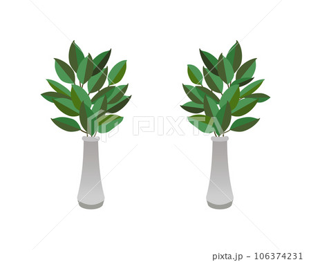 榊立てに挿された一対の榊のシンプルなイラスト 106374231