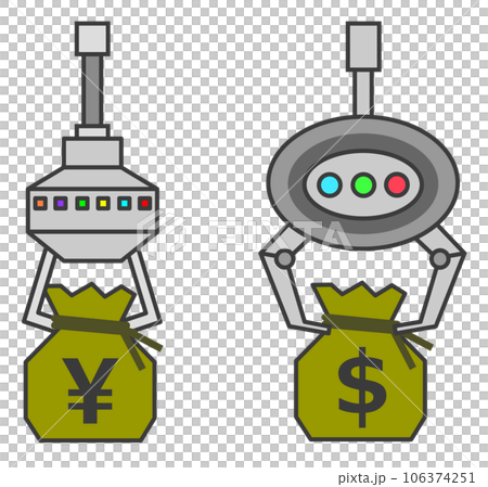 クレーンで景品の現金を持上げて獲得するゲームのイラスト 106374251