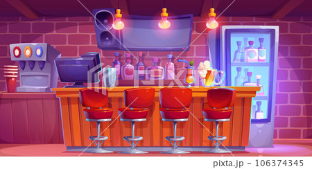 Bar counter interior - cartoon vector illustration 106374345