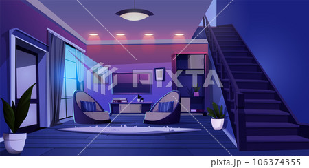 Modern living room interior at night 106374355