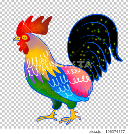 ニワトリをカラフルにデザインしたイラストのイラスト素材 [106374377