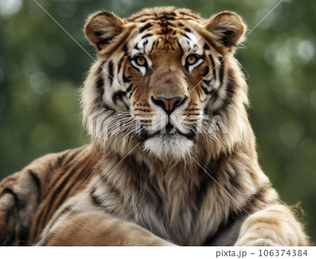 Portrait of a huge and fluffy tiger. 106374384