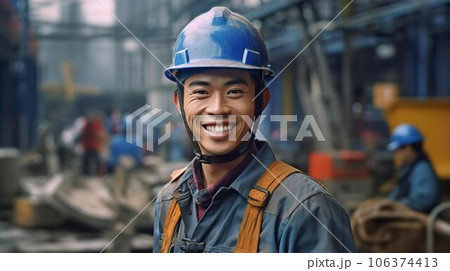 工事現場で働く作業着とヘルメットの作業員・土木・建築・建設・ガテン系の男性 工事現場で働く作業着とヘルメットの作業員・土木・建築・建設・ガテン系の男性 106374413