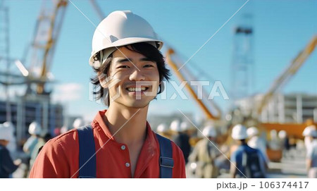 工事現場で働く作業着とヘルメットの作業員・土木・建築・建設・ガテン系の男性 工事現場で働く作業着とヘルメットの作業員・土木・建築・建設・ガテン系の男性 106374417